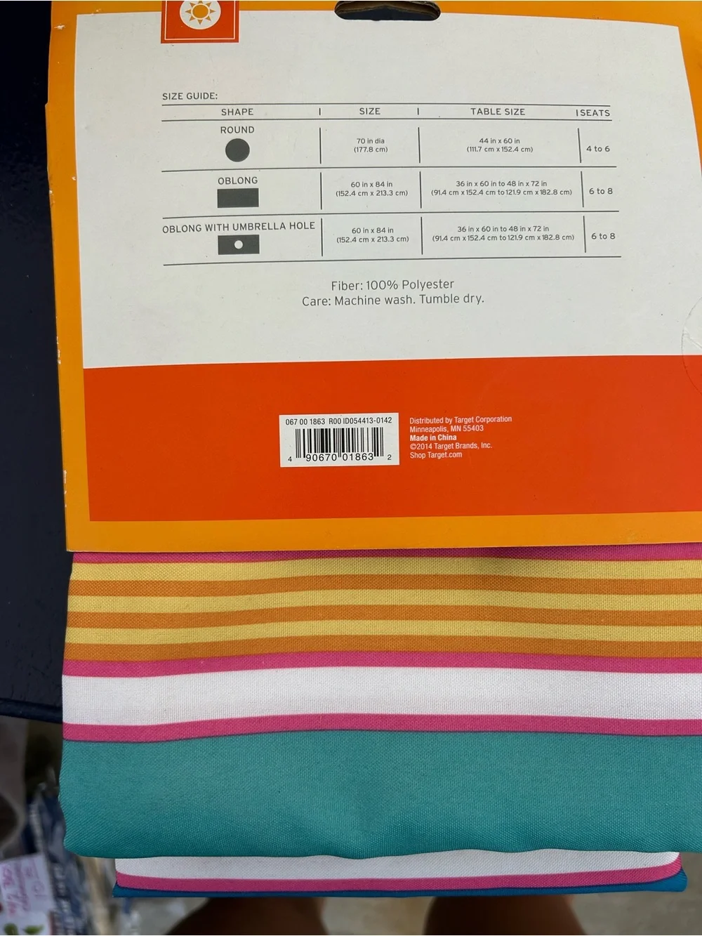 Kohl's Teal, Pink & Lime Striped Fabric Tablecloth